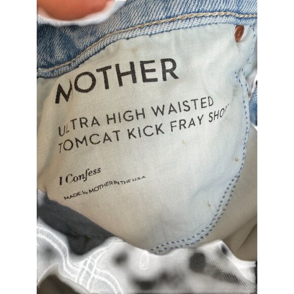MOTHER Superior Ultra High Waist Tomcat Kick Fray Denim Shorts Size 28 - Picture 9 of 11